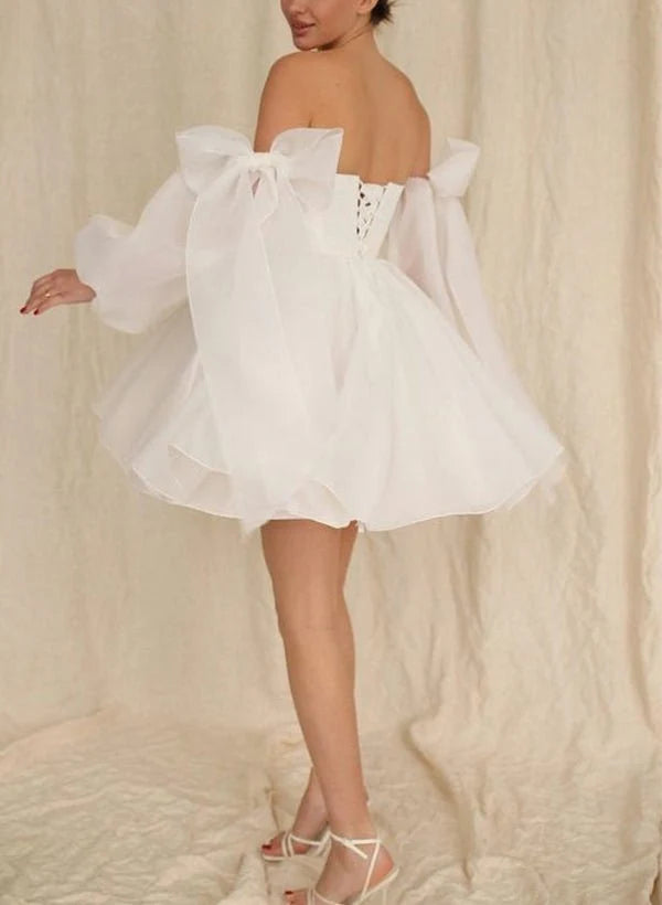 A-Line Puff Long Sleeves Short Full of charm Wedding Dresses